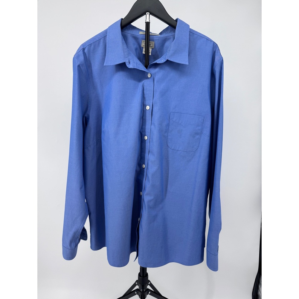 LL Bean Mens 3X Blue Long Sleeve Button Down Wrinkle Resistant Cotton Shirt WJ01